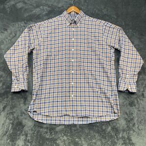 Bullock & Jones Shirt Mens Large Blue Plaid Linen Button-Up Made In USA